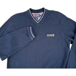 CHAPS RALPH LAUREN Mens S Navy Blue V-Neck Long Sleeve Cotton Sweater Sweatshirt
